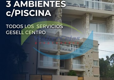 DEPARTAMENTO 3 AMBIENTES C/PISCINA - TODOS LOS SERVICIOS - GESELL CENTRO 